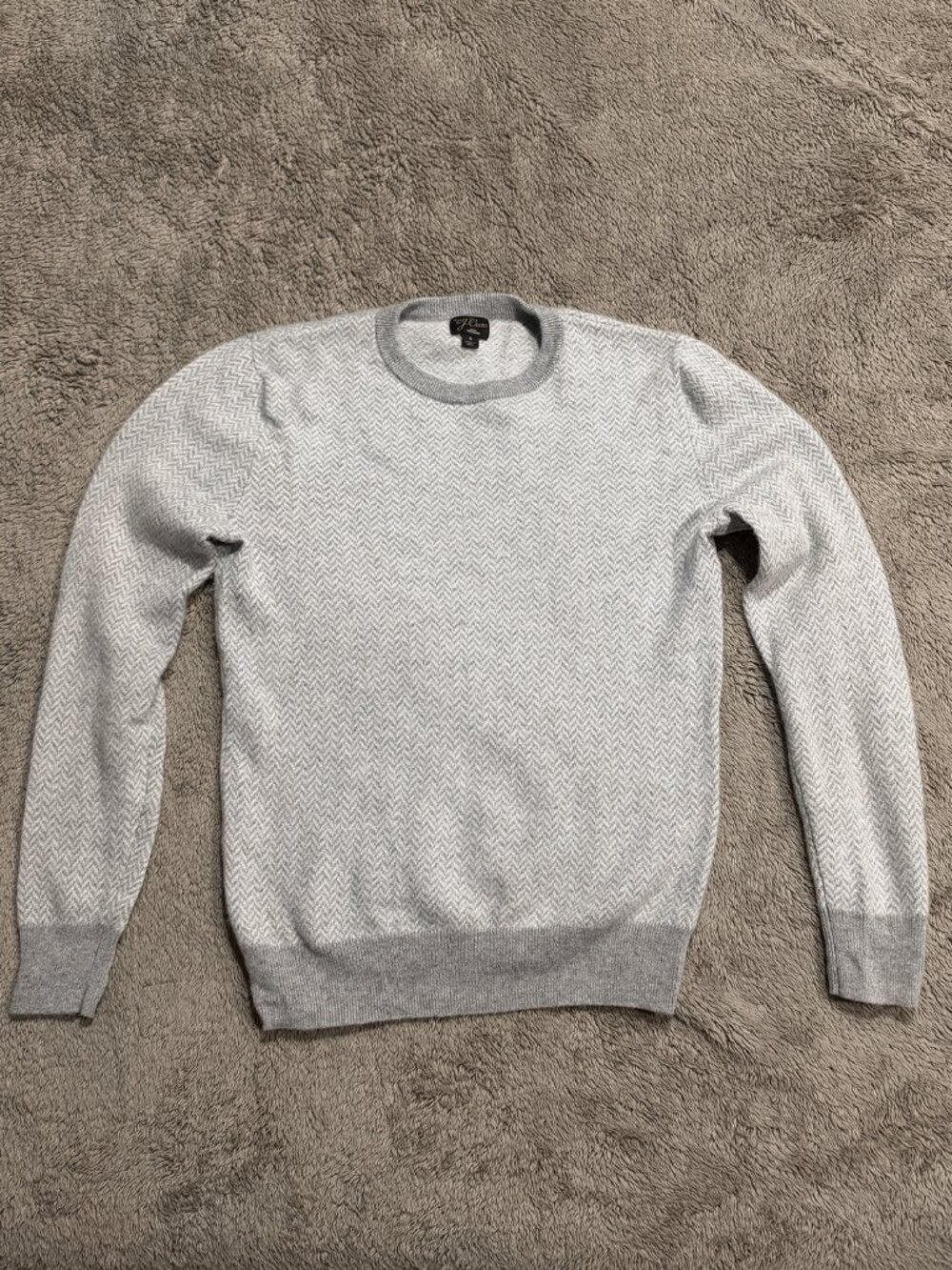 J Crew Cashmere Herringbone Jacquard Crewneck Sweater - Small